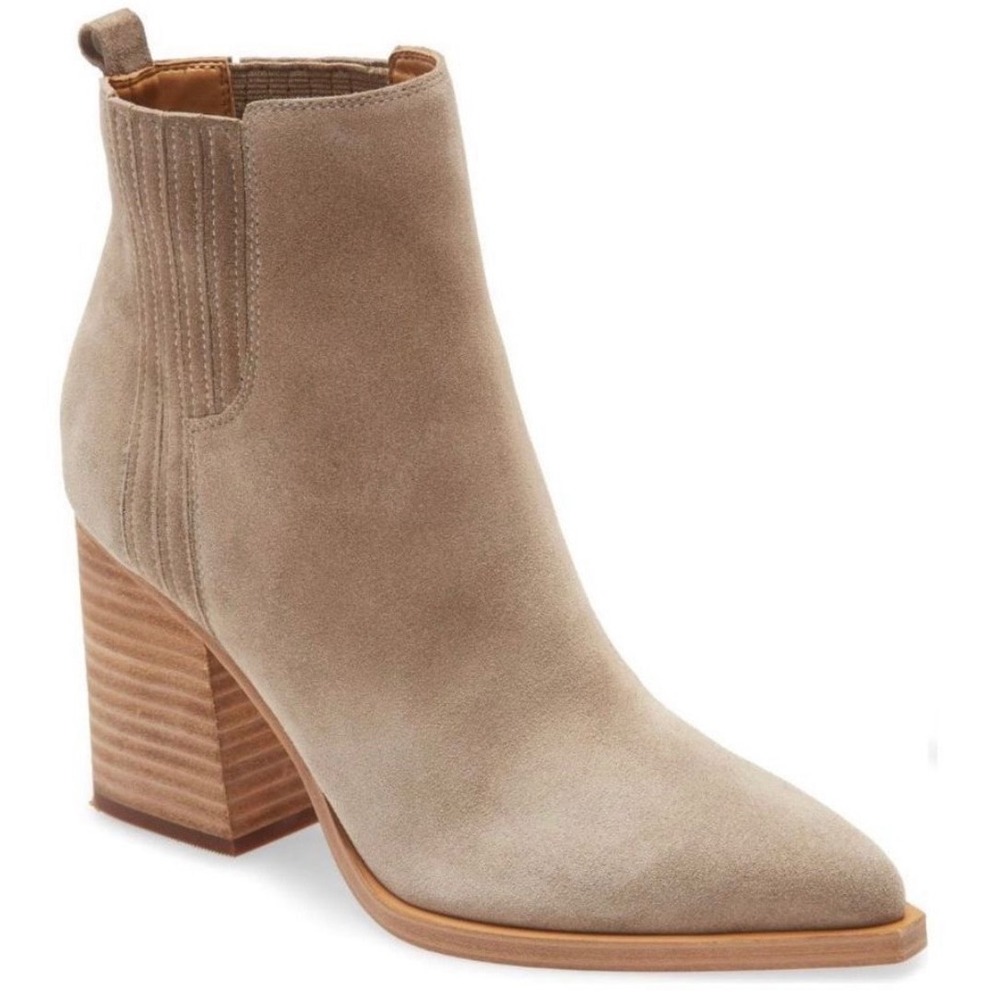 Marc Fisher LTD Oshay Taupe Suede Pointed Toe Block Heel Leather Booties 11M